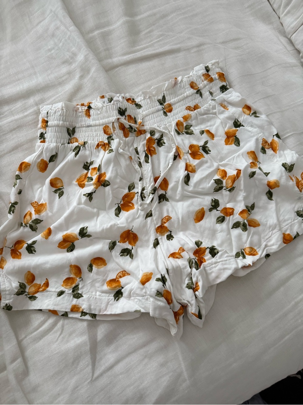 Abercrombie & Fitch White Lemon-Print High-Waist Shorts
